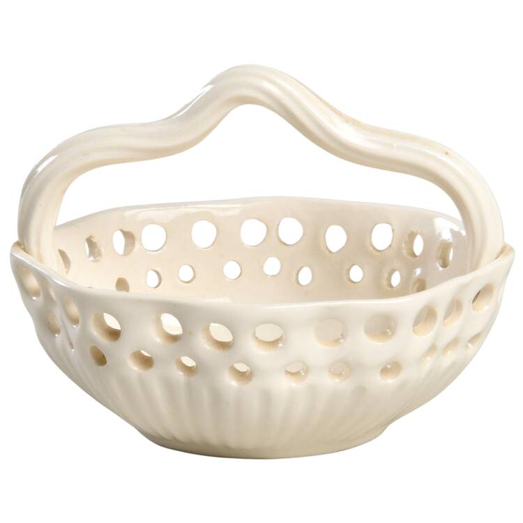 Creamware Pierced 3" Oval Basket with Handle