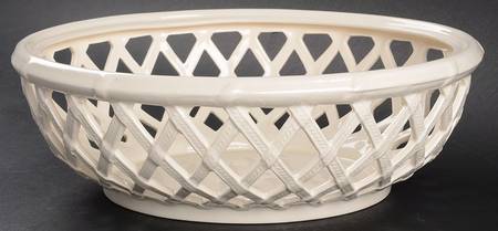 Creamware Pierced Lattice Basket and Lid, No Lid