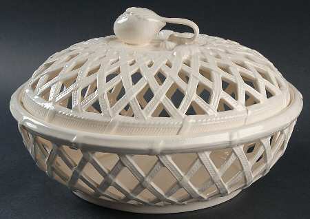 Creamware Pierced Lattice Basket and Lid