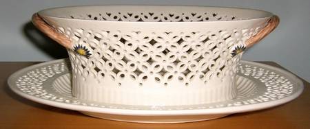Creamware Pierced Oval Fruit Basket and Stand