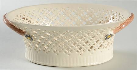 Creamware Pierced Oval Fruit Basket for Fruit Basket & Stand Set