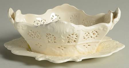 Creamware Pierced Pierced Berry Bowl and Underplate