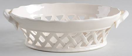 Creamware Pierced 10" Oval Open Weave Basket