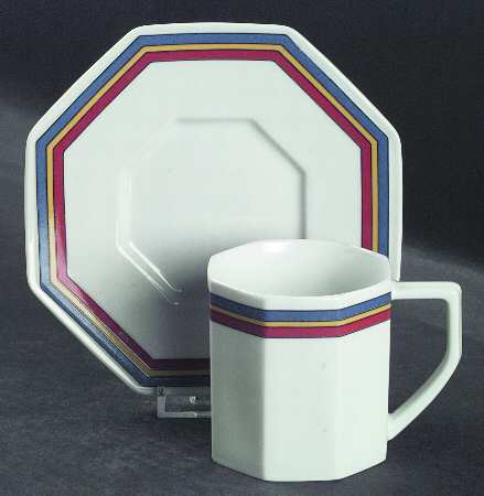 French Stripes Red Flat Cup & Saucer Set