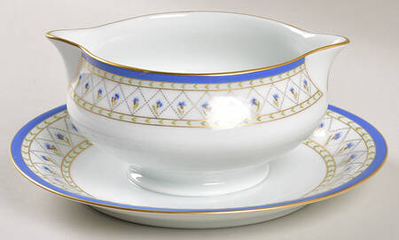 Val De Loire (Blue Band) Gravy Boat with Attached Underplate