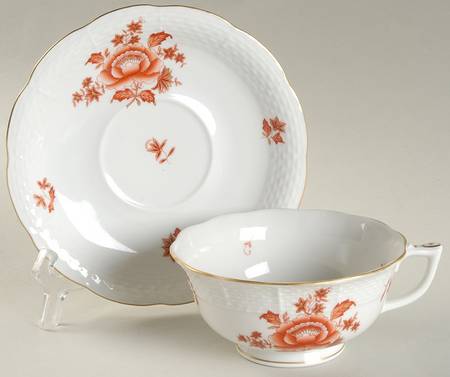Nanking Bouquet Rust (NBR) Footed Cup & Saucer Set