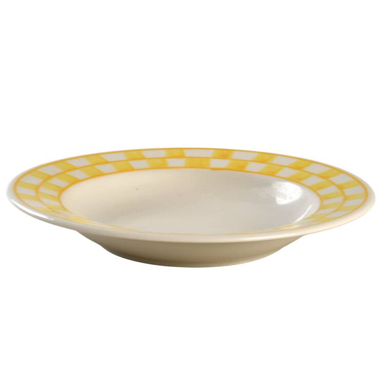 Yellow Checks Large Rim Soup Bowl