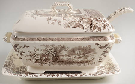 Rustic Rectangular Tureen &  Lid with Ladle & Underplate by Hill Pottery