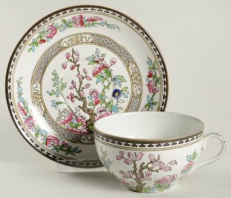 Indian Tree (Smooth, Green) Flat Cup & Saucer Set