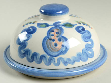 Pear and Grape Blue Round Covered Butter
