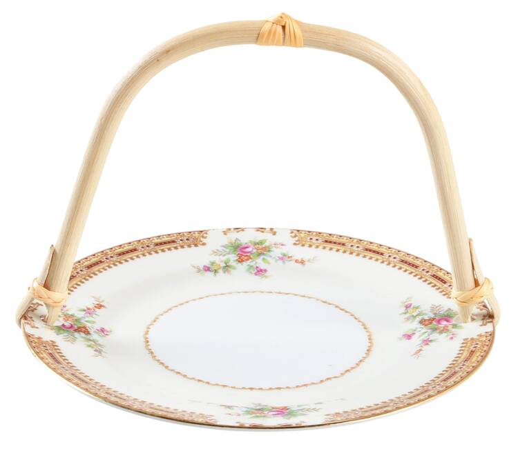 HIR23 5 3/8"-5 5/8" Bamboo Handled Serving Plate  HC
