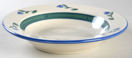 Blueberry (Green & Blue Bands) Large Rim Soup Bowl