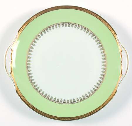 Oasis Green (Green Band, Gold Encrusted) Handled Cake Plate