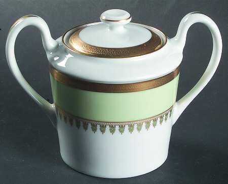 Oasis Green (Green Band, Gold Encrusted) Sugar Bowl & Lid