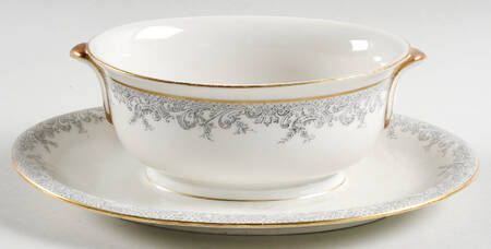 Grey Lace Gravy Boat with Attached Underplate