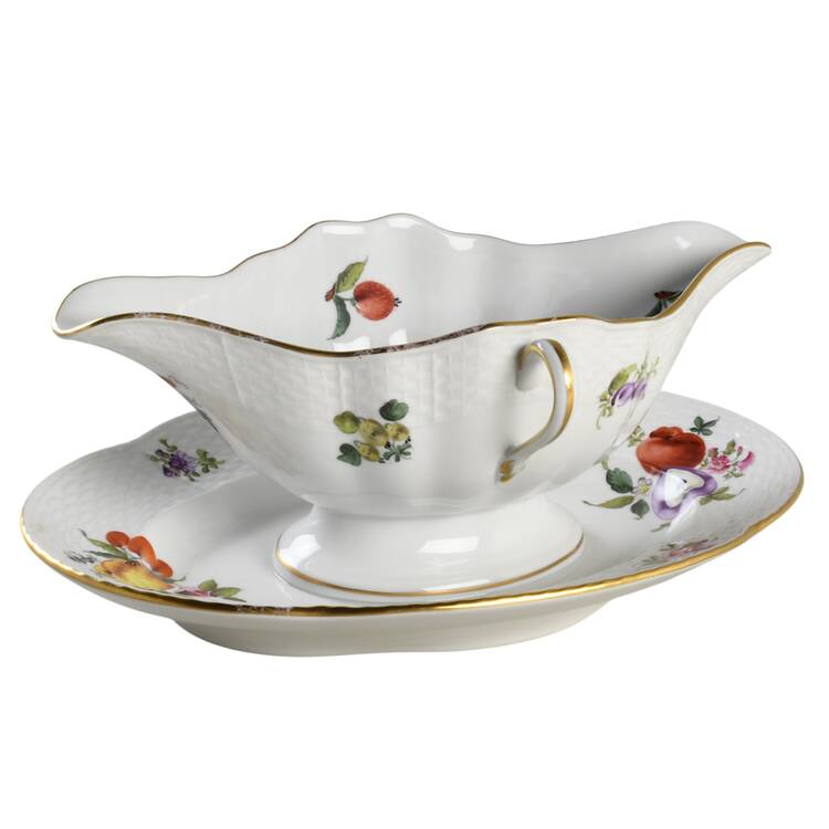 Fruit & Flowers Gravy Boat with Attached Underplate