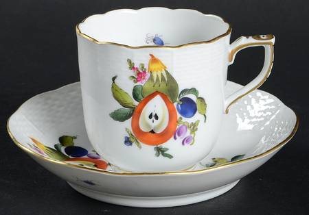 Fruit & Flowers Flat Demitasse Cup & Saucer Set