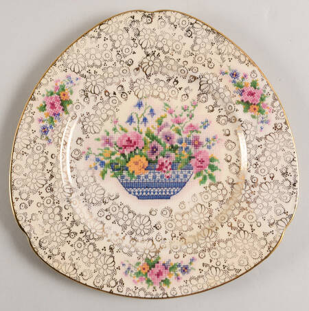 Old English Needlepoint 9" Triangular Plate