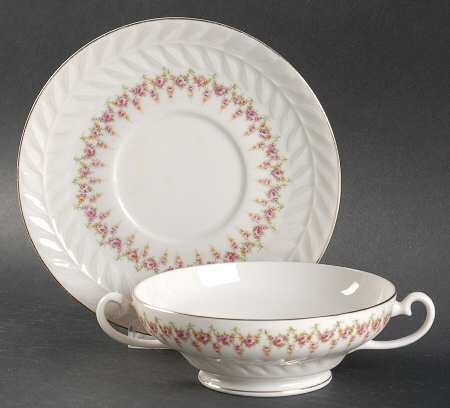 Ashley (Greylock Shape) Footed Cream Soup Bowl & Saucer Set by Haviland