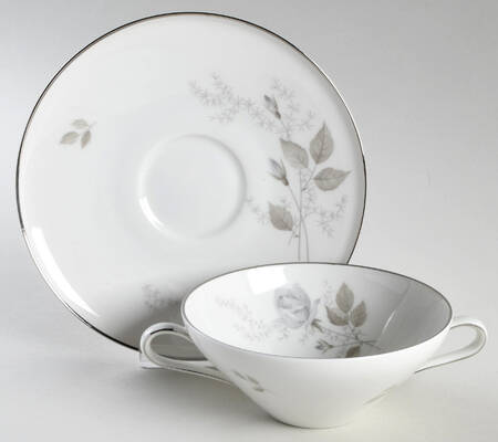Grey Rose Flat Cream Soup Bowl & Saucer Set