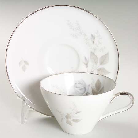 Grey Rose Flat Cup & Saucer Set