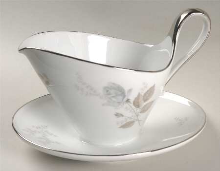 Grey Rose Gravy Boat with Attached Underplate