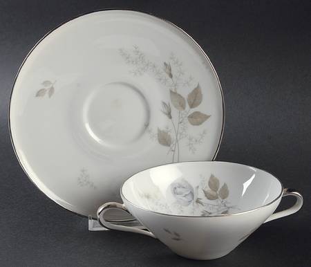 Grey Rose Flat Cream Soup Bowl & Saucer Set