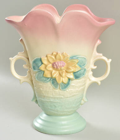 Water Lily Pink Turquoise 8" Handled Vase