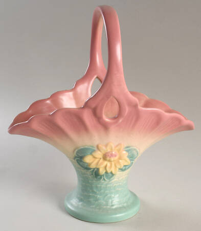 Water Lily Pink Turquoise 10" Handled Basket