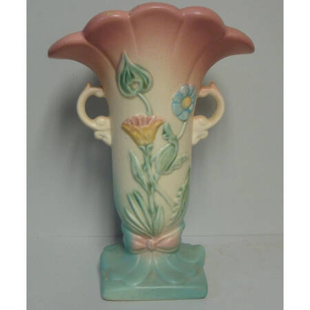 Bow Knot Pink and Turquoise 8" Footed Vase