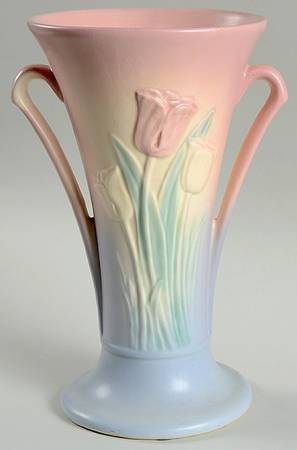 Tulip Pink Blue 10" Handled Vase