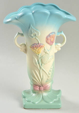 Bow Knot Blue and Turquoise 8" Footed Vase