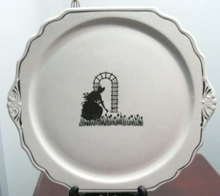 Colonial Lady (Embossed, Black) Square Handled Cake Plate