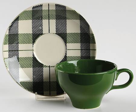 Highland Plaid (Green Black) Flat Cup & Saucer Set