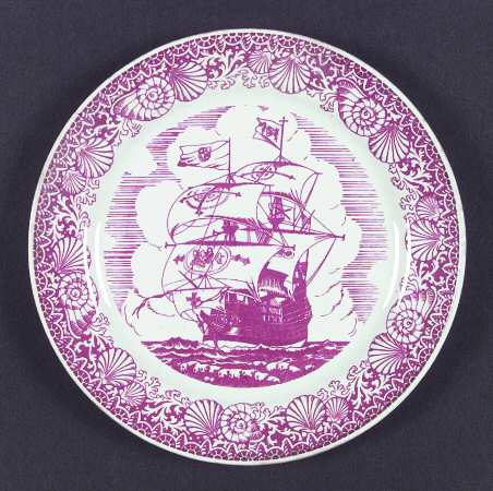 Famous Old Ships Red (Shell Border) by Homer Laughlin 