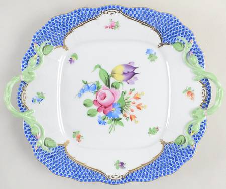 Printemps Blue Border Square Handled Cake Plate