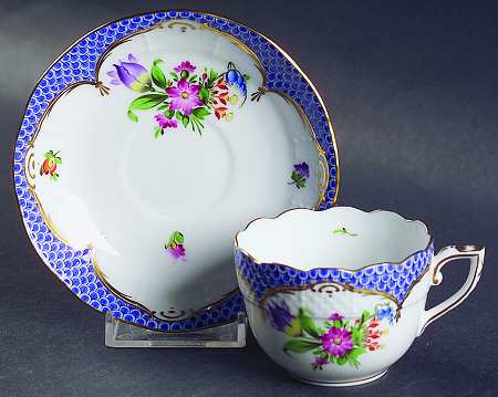 Printemps Blue Border Flat Demitasse Cup & Saucer Set