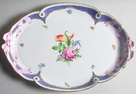Printemps Blue Border 15" Oval Tray
