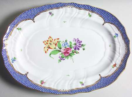 Printemps Blue Border 15" Oval Serving Platter