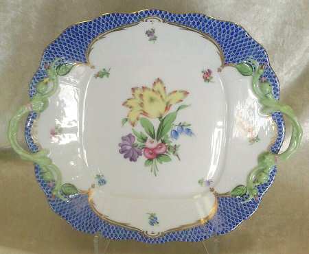 Printemps Blue Border Square Handled Cake Plate