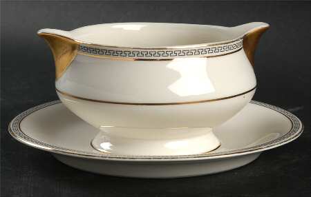 Greek Key Gravy Boat with Attached Underplate