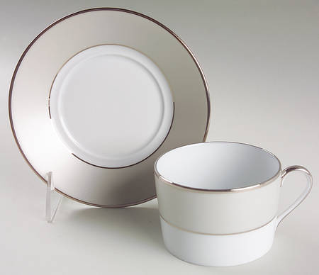 Clair de Lune (No Arches, Gray Matte Rim) Flat Cup & Saucer Set