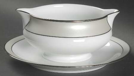 Clair de Lune (No Arches, Gray Matte Rim) Gravy Boat with Attached Underplate