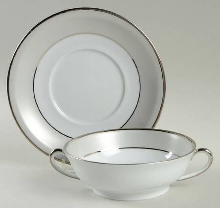 Clair de Lune (No Arches, Gray Matte Rim) Flat Cream Soup Bowl & Saucer Set