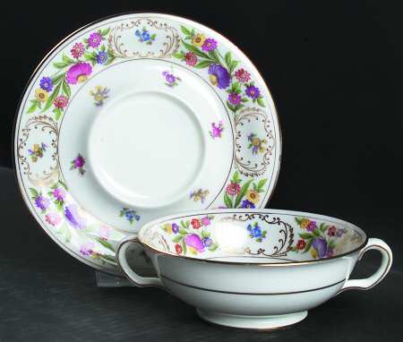 Dresden Sprays (Smooth) Footed Cream Soup Bowl & Saucer Set