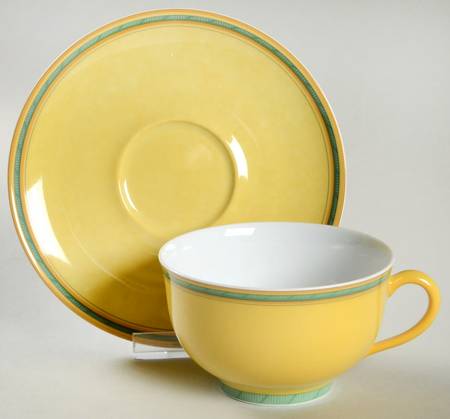 Toucans Yellow Flat Cup & Saucer Set
