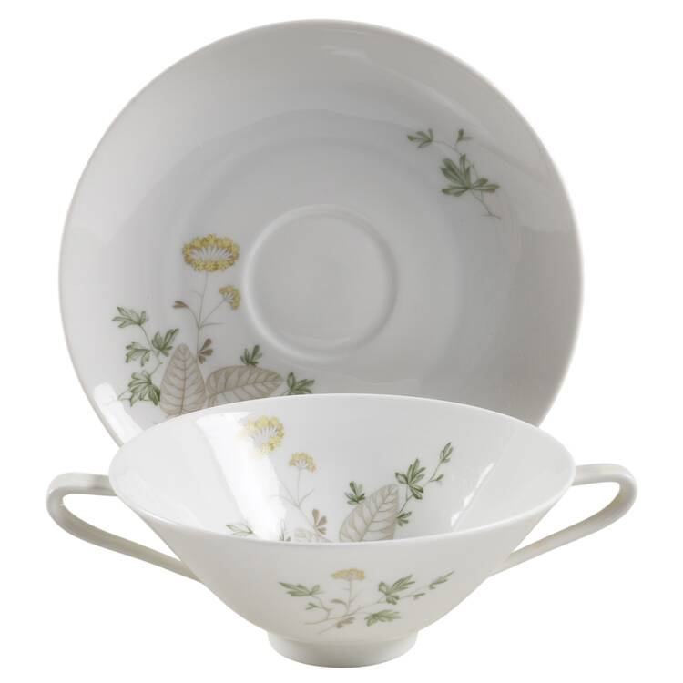 HUT905 Footed Cream Soup Bowl & Saucer Set