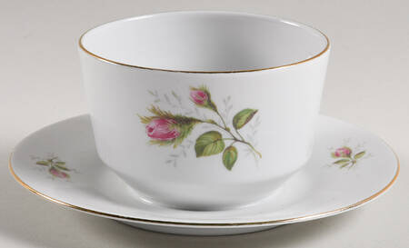 Moss Rose (Smooth) Round Gravy Boat/Attached Underplate