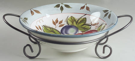 Black Forest Fruits 12" Salad Serving Bowl & Metal Stand