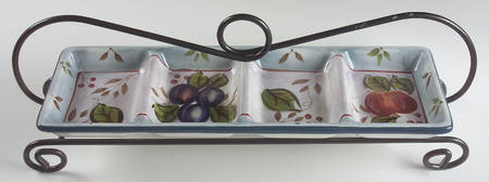 Black Forest Fruits 4-Part Rectangular Relish with Metal Stand